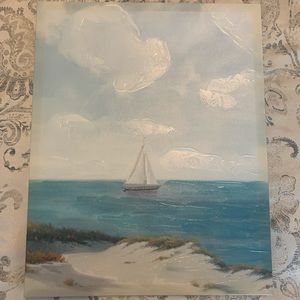 3D sailing boat canvas, relaxing ocean view with textured clouds